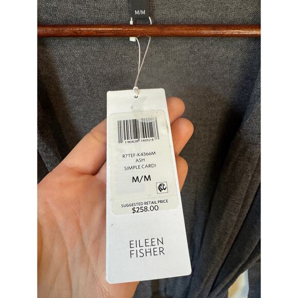 EILEEN FISHER NWT Belted Simple Cardi Sweater Ash Grey Cotton Silk Blend Cozy - Picture 4 of 8